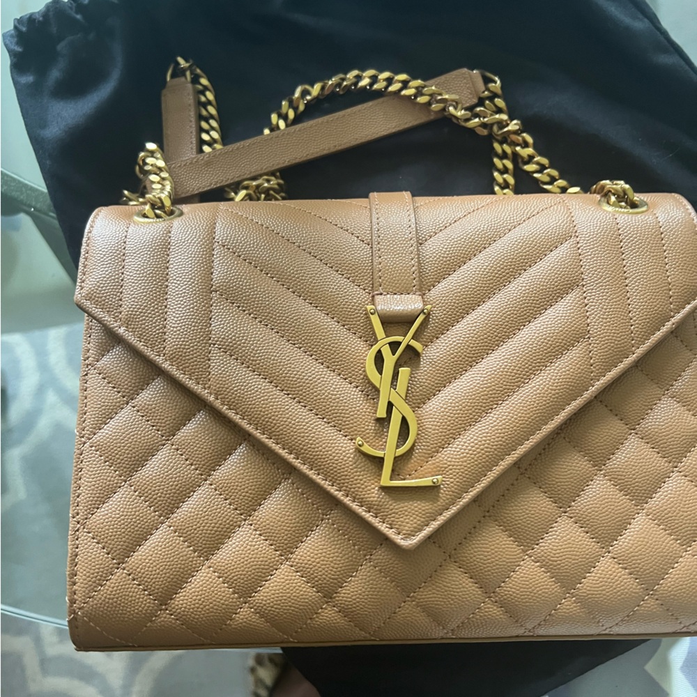 Yves Saint Laurent Brown Quilted Shoulder Bag with Gold Accents